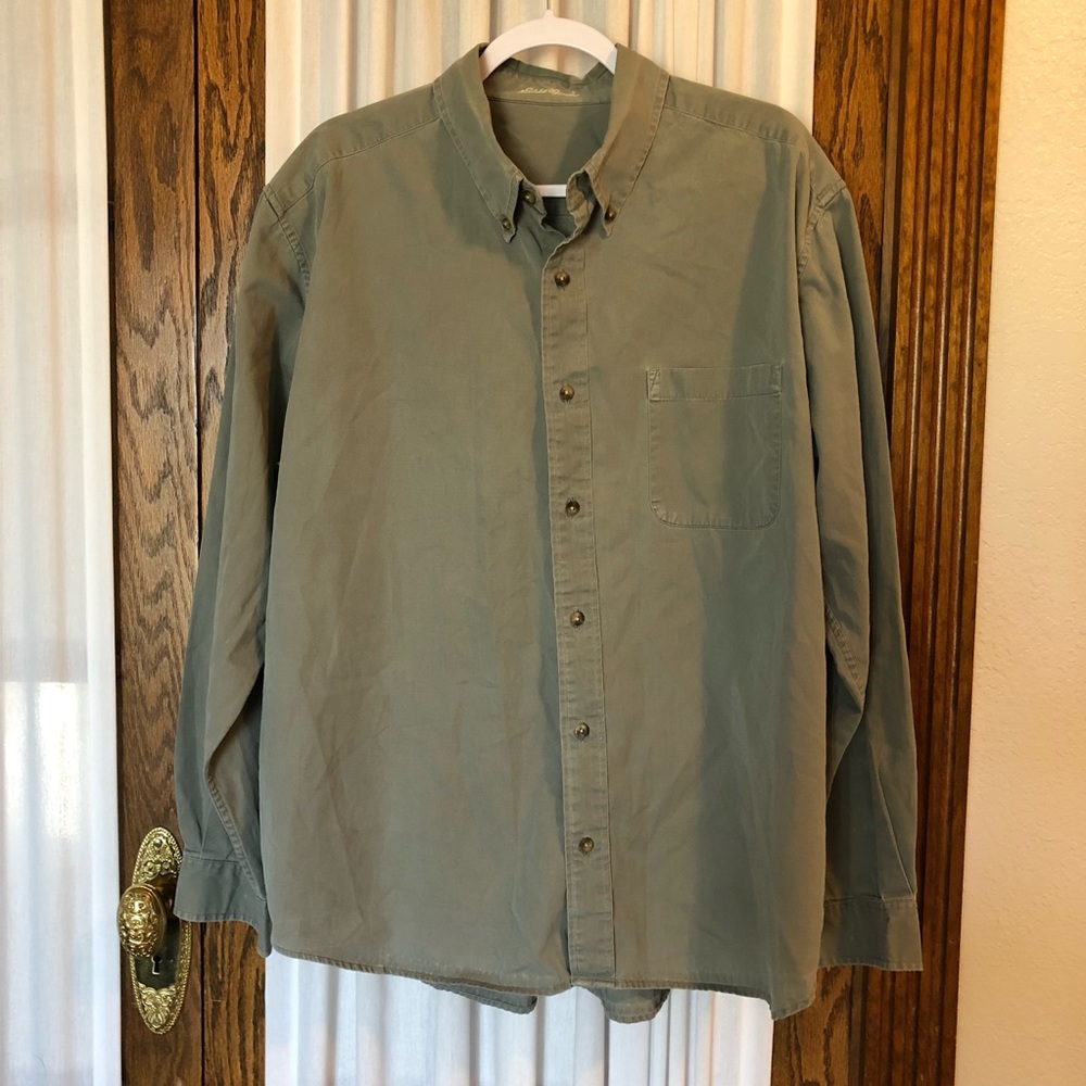 Eddie Bauer Olive Green Khaki Button Down Shirt